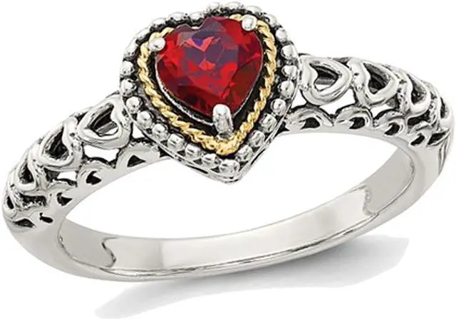 Main image of 5mm Garnet Ring in Sterling Silver with 14K Gold Accents