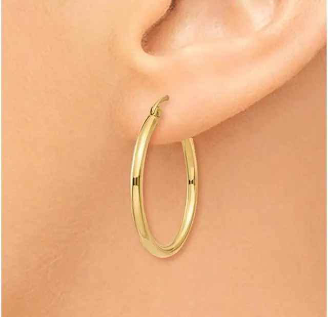 Alt view image 3 of 4 - 14K Yellow Gold Medium Classic Hoop Earrings 4/5 Inch (2.00mm)