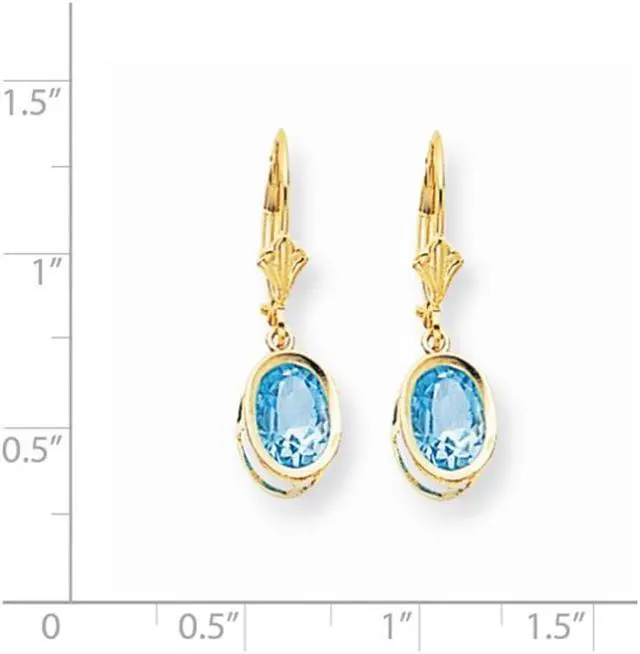 Alt view image 2 of 2 - 2.70 Carat (ctw) Blue Topaz Leverback Dangle Earrings in 14K Yellow Gold