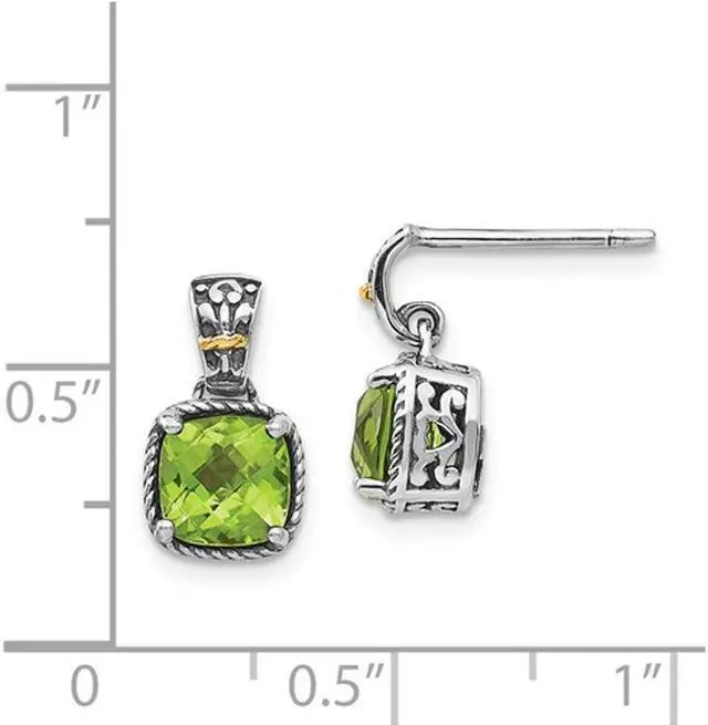 Alt view image 2 of 4 - 2.00 Carat (ctw) Peridot Post Earrings in Sterling Silver with 14K Gold Accents