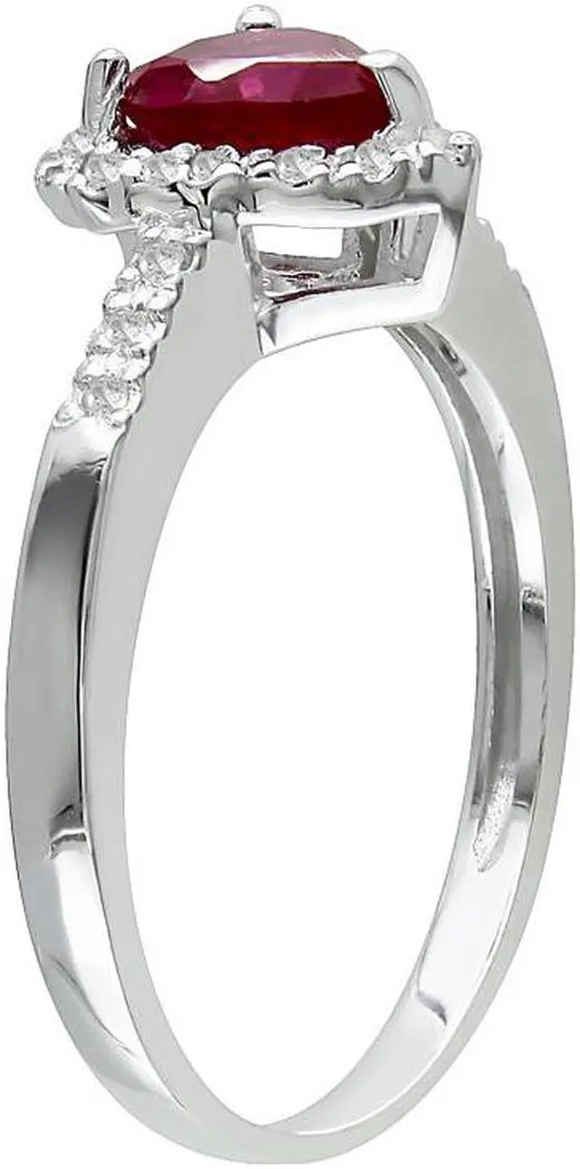 Alt view image 3 of 4 - Lab-Created Ruby Heart Ring 1.10 Carat (ctw) with Diamonds in Sterling Silver