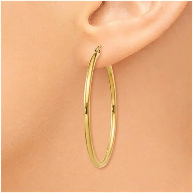 Alt view image 4 of 4 - 14K Yellow Gold Hoop Earrings (1 2/5 Inch) (2mm)