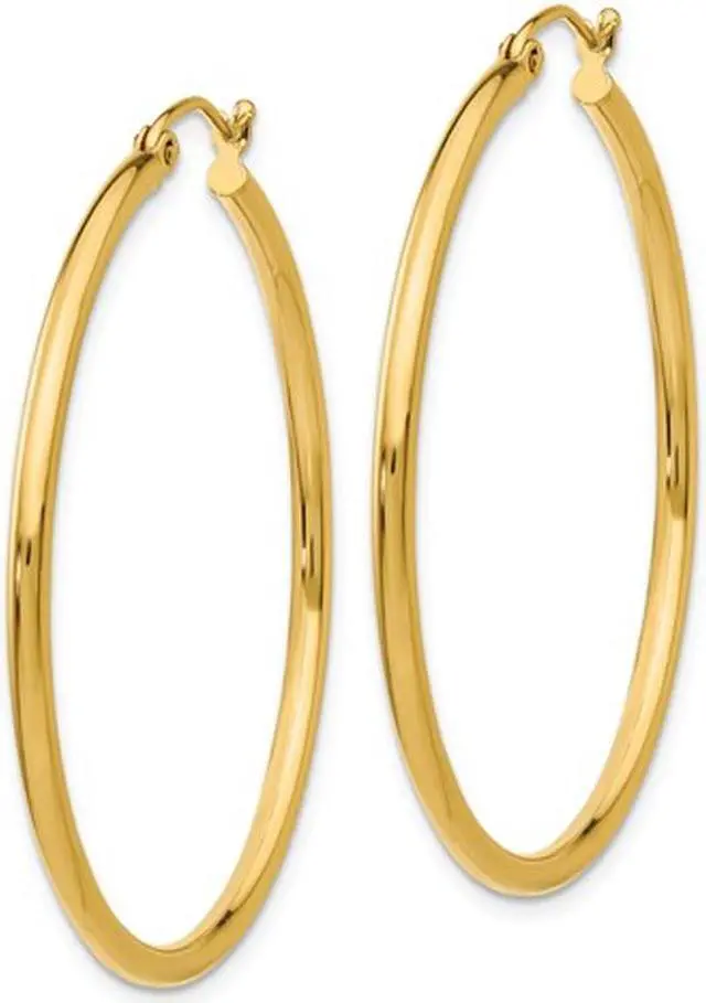 Alt view image 3 of 4 - 14K Yellow Gold Hoop Earrings (1 2/5 Inch) (2mm)