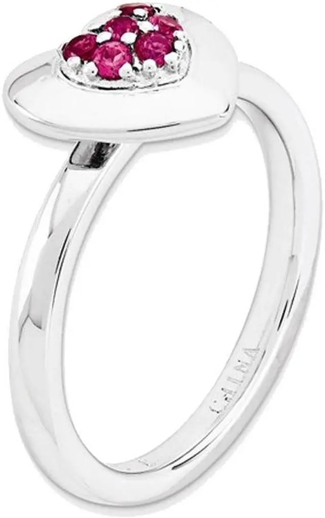 Alt view image 3 of 4 - Synthetic Lab Created Ruby Heart Promise Ring in Sterling Silver 1/4 Carat (ctw)