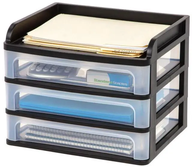 Alt view image 5 of 16 - IRIS® 3-Drawer Medium Desktop Storage, 11 1/4"H x 14 1/4"W x 11 13/16"D, Black