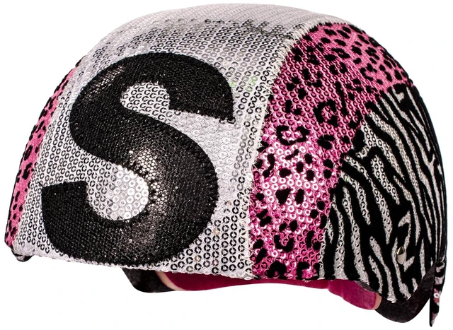 Main image of Raskullz Glam Gear "S" Kids Bike Helmet Silver Sequins Zebra Pink Leopard Print for Cycling, One Size