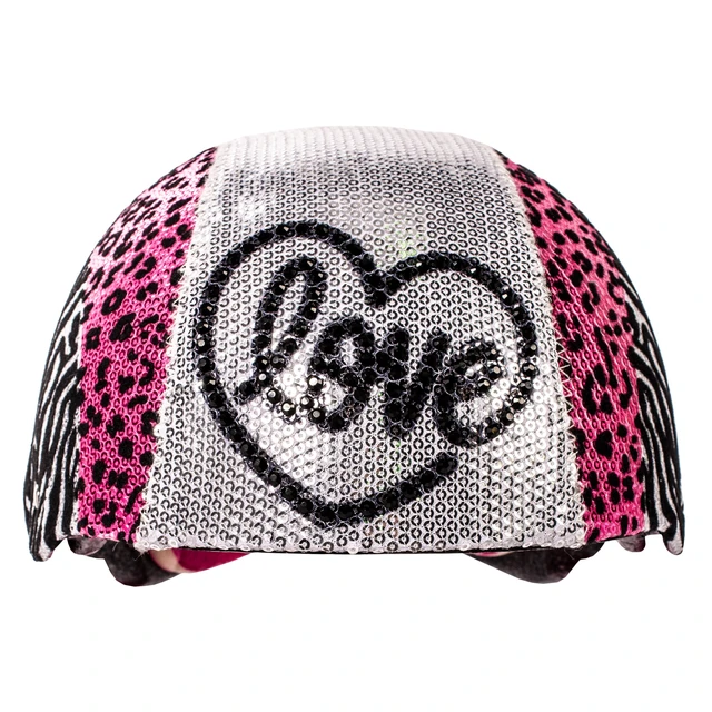 Alt view image 2 of 4 - Raskullz Glam Gear "Love" Kids Bike Helmet Silver Sequins Zebra Pink Leopard Print for Cycling One Size