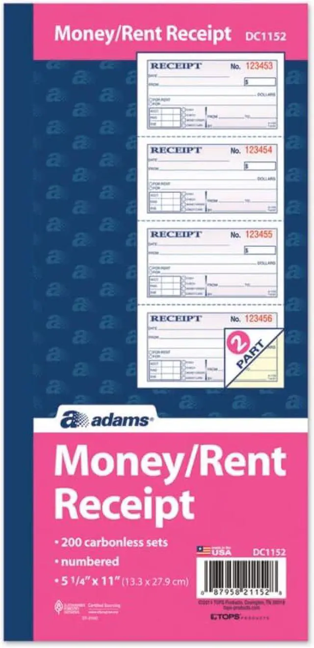 Alt view image 2 of 4 - Adams Receipt Book 2.75"L x 4.75"W 200 Sets/Book (DC1152) 195982