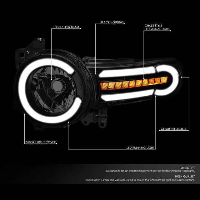Alt view image 2 of 7 - DNA Motoring HL-LB-FJC07-BK-SM-CL1 For 2007 to 2014 Toyota FJ Cruiser Pair LED DRL+Sequential Turn Signal Front Bumper Headlight Corner Lamps Tinted/Clear 08 09 10 11 12 13