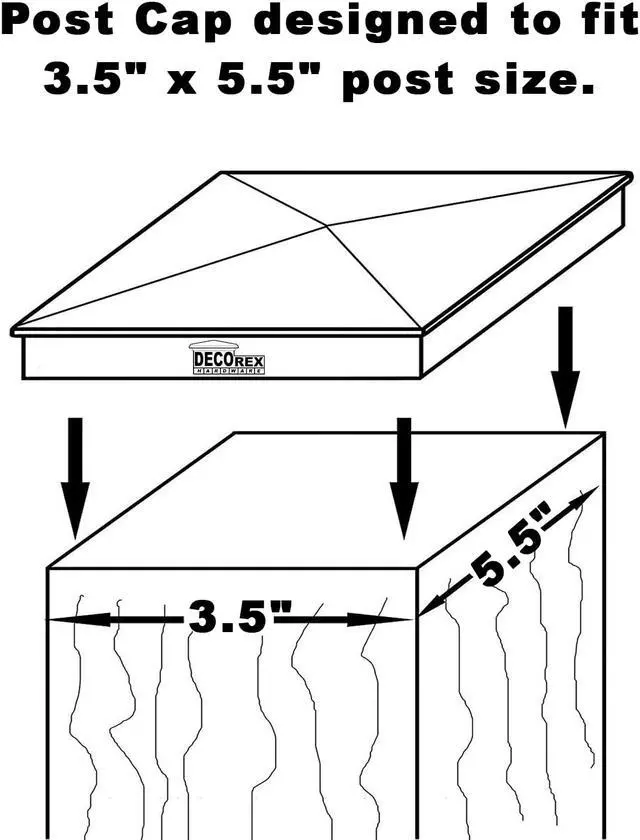 Alt view image 4 of 5 - 3.5" x 5.5" Heavy Duty Aluminium Pyramid Post Cap for Actual 3.5" x 5.5" Wood Posts - Black