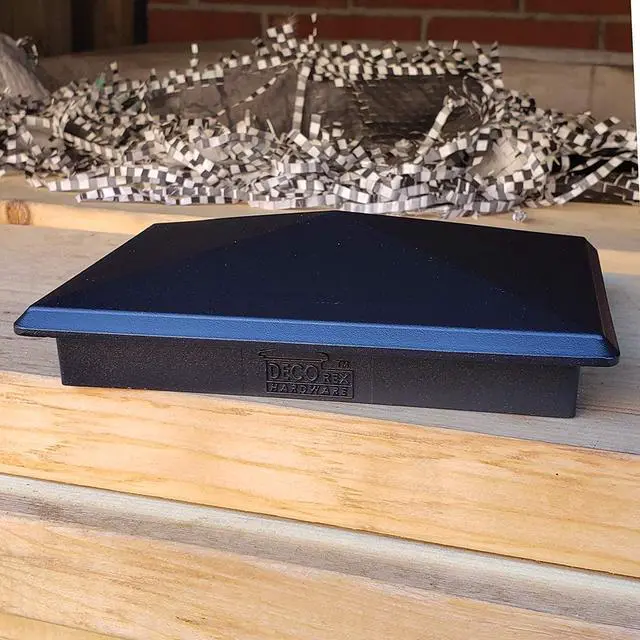 Alt view image 5 of 5 - 3.5" x 5.5" Heavy Duty Aluminium Pyramid Post Cap for Actual 3.5" x 5.5" Wood Posts - Black