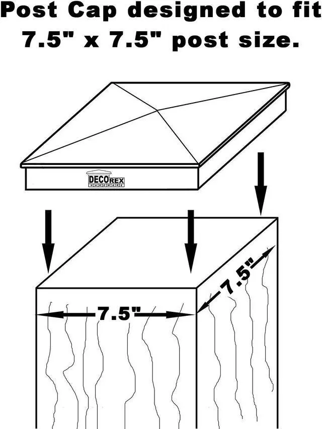 Alt view image 6 of 7 - 7.5" x7.5" Heavy Duty Aluminium Pyramid Post Cap for Actual 7.5" x 7.5" Wood Posts - Black