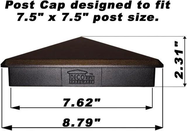 Alt view image 5 of 7 - 7.5" x7.5" Heavy Duty Aluminium Pyramid Post Cap for Actual 7.5" x 7.5" Wood Posts - Black