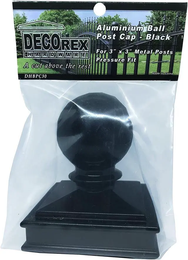 Alt view image 7 of 7 - Decorex Hardware 3" x 3" Aluminium Ball Top Post Cap for Metal Posts - Pressure Fit - Black