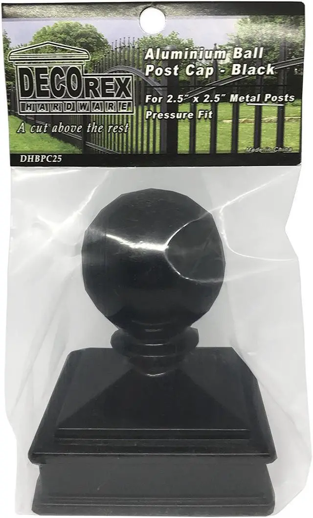 Alt view image 5 of 7 - Decorex Hardware 2.5" x 2.5" Aluminium Ball Top Post Cap for Metal Posts - Pressure Fit - Black