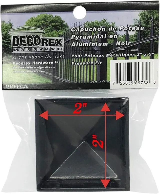 Alt view image 5 of 7 - Decorex Hardware 2" x 2" Aluminium Pyramid Post Cap for Metal Posts - Pressure Fit - Black