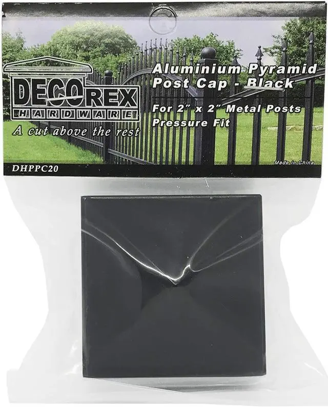 Alt view image 7 of 7 - Decorex Hardware 2" x 2" Aluminium Pyramid Post Cap for Metal Posts - Pressure Fit - Black