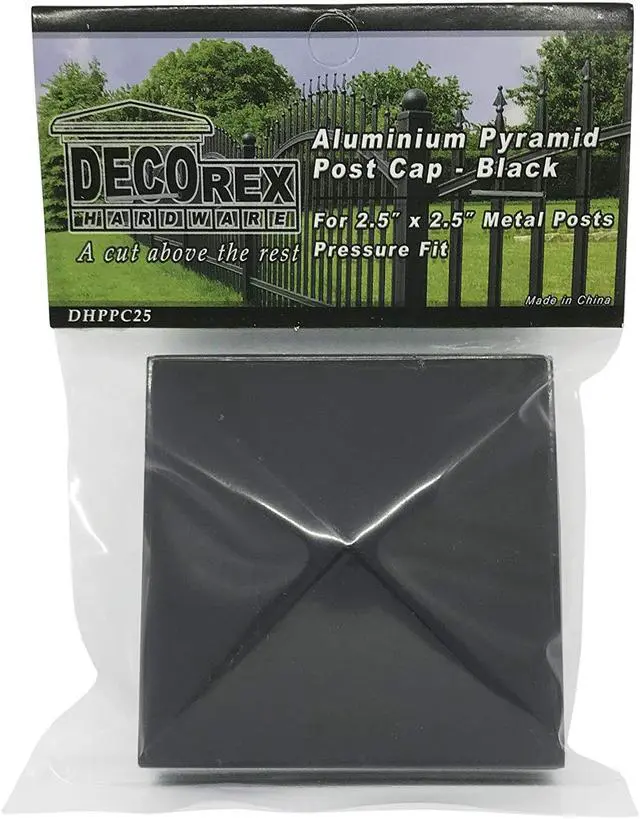 Alt view image 5 of 7 - Decorex Hardware 2.5" x 2.5" Aluminium Pyramid Post Cap for Metal Posts - Pressure Fit - Black