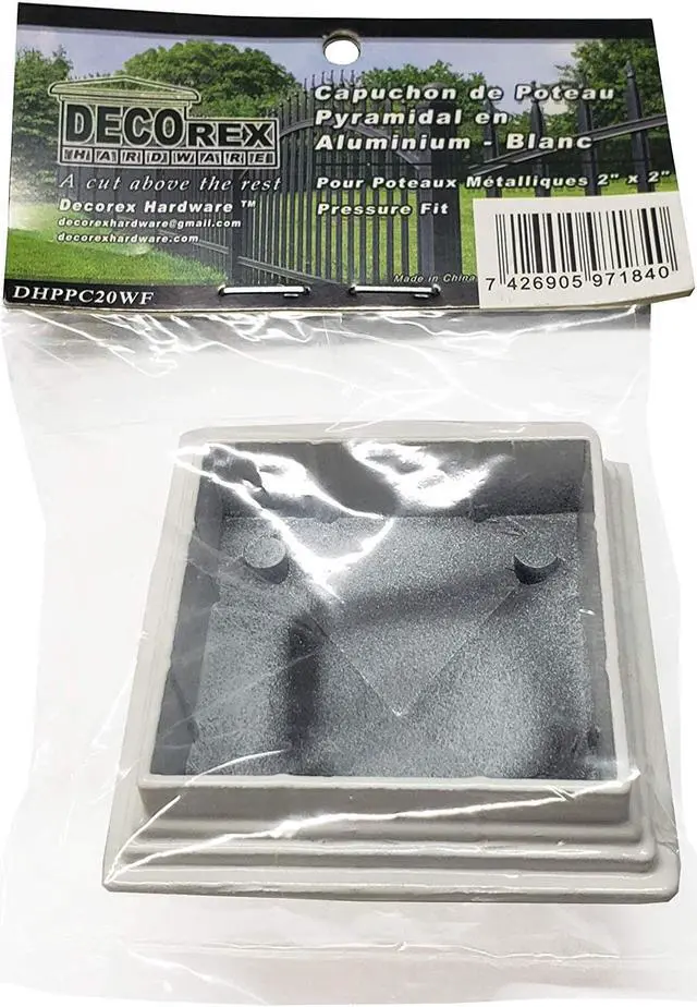 Alt view image 7 of 7 - 2" x 2" Aluminium Pyramid Post Cap for Metal Posts - Pressure Fit - White (DHPPC20WF)