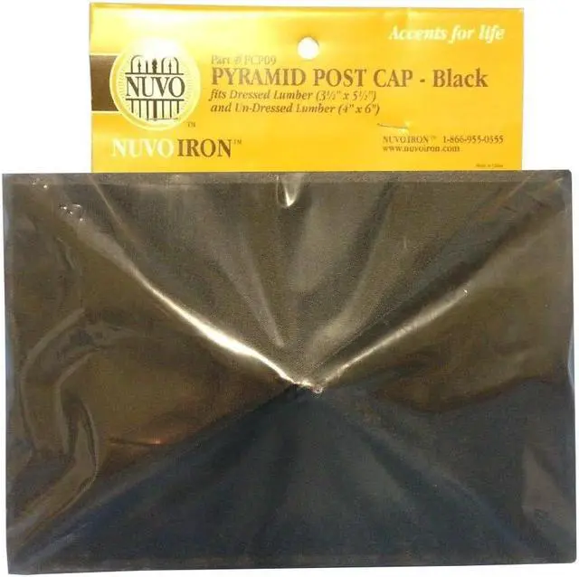 Alt view image 5 of 18 - Nuvo Iron Decorative Pyramid Post Cap for 3.5" x 5.5" / 4" x 6" Posts - Black