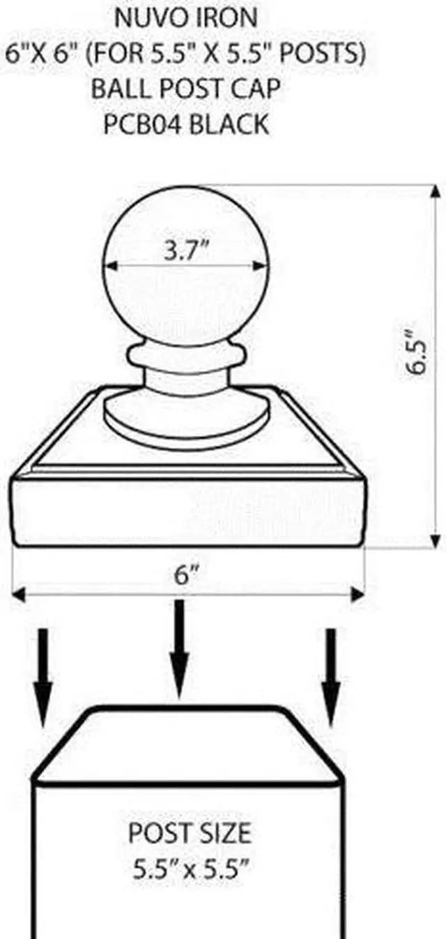 Alt view image 2 of 11 - Nuvo Iron Decorative Ball Post Cap for 5.5" x 5.5" Posts, Black - PCB04