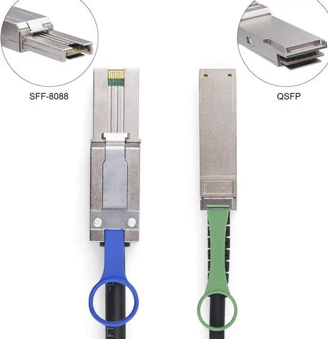 Alt view image 6 of 7 - 10Gtek QSFP (SFF-8436) to MiniSAS (SFF-8088) DDR Hybrid SAS Cable, 100-Ohm, 2-m(6.56ft)