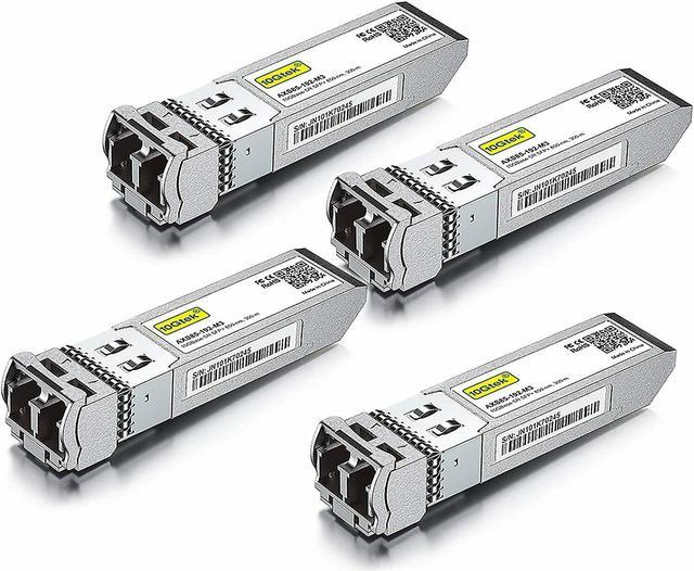 4-PACk 10GBase-SR SFP+ Transceiver, 10G 850nm MMF, up to 300 Meters,  Compatible with Cisco SFP-10G-SR, Meraki MA-SFP-10GB-SR, Ubiquiti UF-MM-10G,  Mikrotik, Netgear and More.