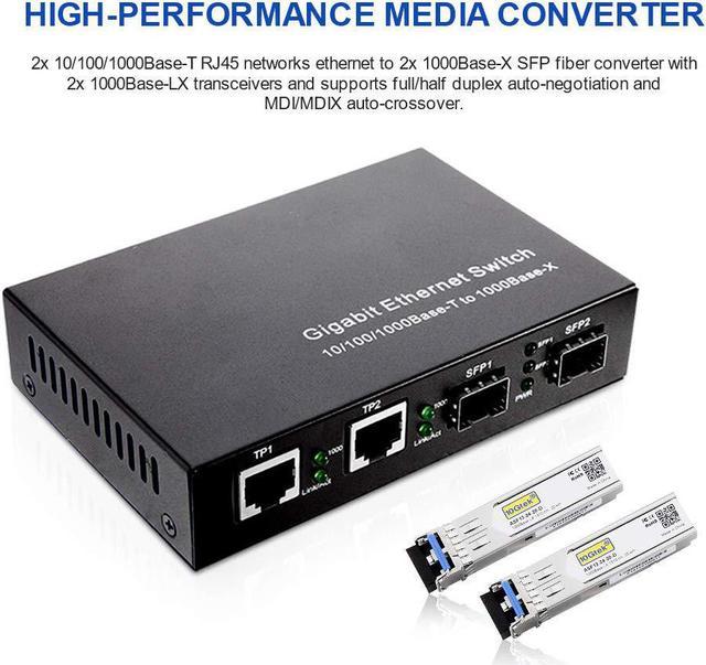 1G Gigabit Ethernet Converter, Dual SFP and Dual RJ45 Ports with Packs  1000Base-LX Gigabit SFP Transceiver Singlemode LC fiber