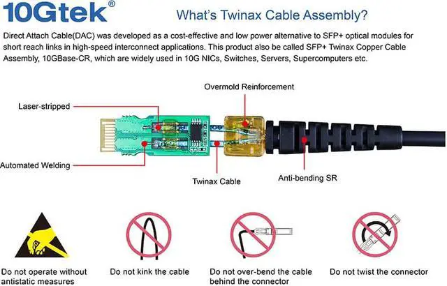 Alt view image 4 of 7 - 10Gtek SFP+ DAC Twinax Cable, 10G SFP+ to SFP+ Direct Attach Copper Patch Passive Cable for Cisco SFP-H10GB-CU1M, Ubiquiti UniFi UC-DAC-SFP+, TP-Link TL-SM5220-1M, Fortinet and More, 0.5~ 7 Meters