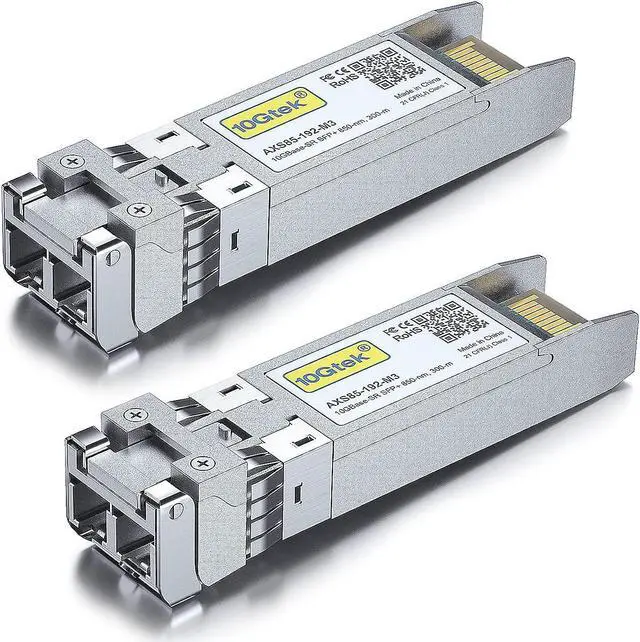 Main image of 10Gtek 10GBase-SR SFP+ LC Transceiver, 10G 850nm Multimode SFP Module, up to 300 Meters, for Cisco SFP-10G-SR, Meraki MA-SFP-10GB-SR, Ubiquiti UniFi UF-MM-10G, Fortinet, TP-Link and More, Pack of 2