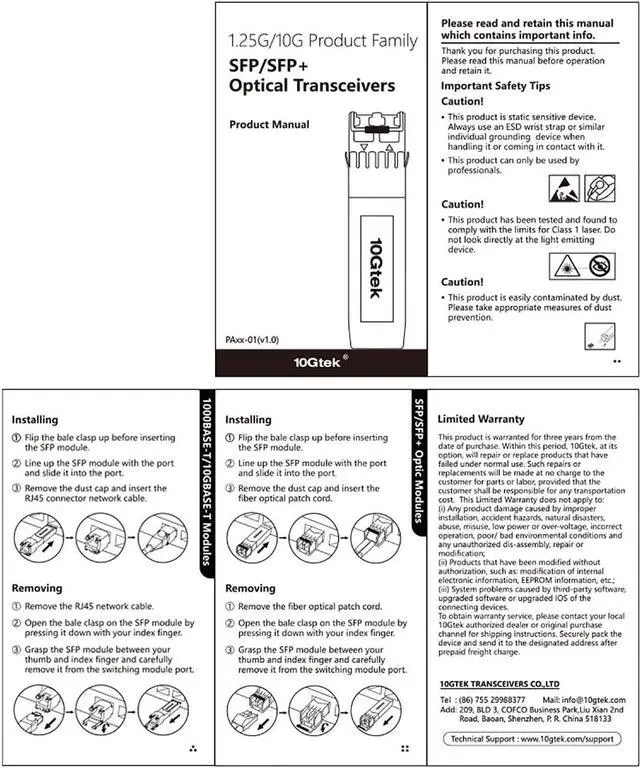 Alt view image 7 of 7 - 10Gtek 10GBase-SR SFP+ LC Transceiver, 10G 850nm Multimode SFP Module, up to 300 Meters, for Cisco SFP-10G-SR, Meraki MA-SFP-10GB-SR, Ubiquiti UniFi UF-MM-10G, Fortinet, TP-Link and More, Pack of 2