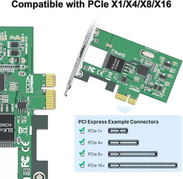 Alt view image 2 of 4 - 10Gtek for Intel 82574L Network Card, Gigabit Desktop PCI-e Network Adapter (NIC) with Intel 82574 Chip, 10/100/1000Mbps Network Card, Single Copper RJ45, PCIe x1, Compare to Intel EXPI9301CT 82574