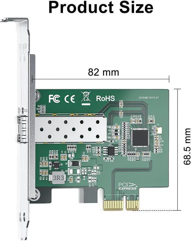 Alt view image 3 of 4 - 10Gtek Gigabit Network Adapter Card, w/ Intel® Ethernet Controller I210-AS, Single SFP Port PCIe v2.1 (2.5 GT/s), Support Windows, Windows Server, Centos, Ubuntu, SUES, Freebsd/VMware