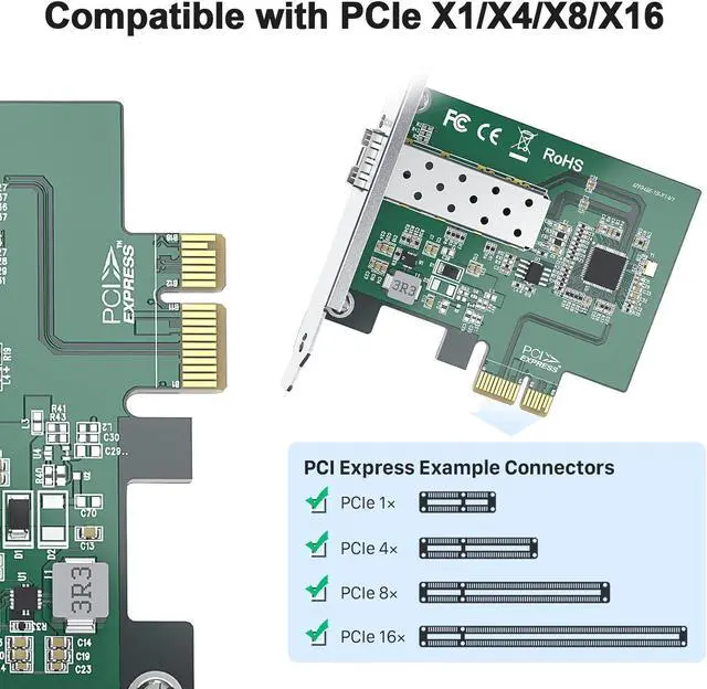 Alt view image 2 of 4 - 10Gtek Gigabit Network Adapter Card, w/ Intel® Ethernet Controller I210-AS, Single SFP Port PCIe v2.1 (2.5 GT/s), Support Windows, Windows Server, Centos, Ubuntu, SUES, Freebsd/VMware