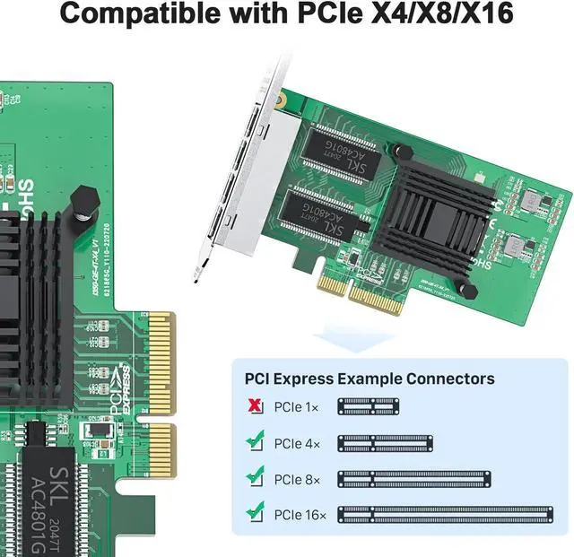 Alt view image 2 of 4 - 10Gtek Gigabit Ethernet Network Adapter, For Intel I350-T4 Network Card, with Intel I350 Chip, PCI Express 2.1 X4, Quad Copper RJ45 Ports,Support Windows7/8/10/Vista/XP, Linux, VMware ESX/ESXi*