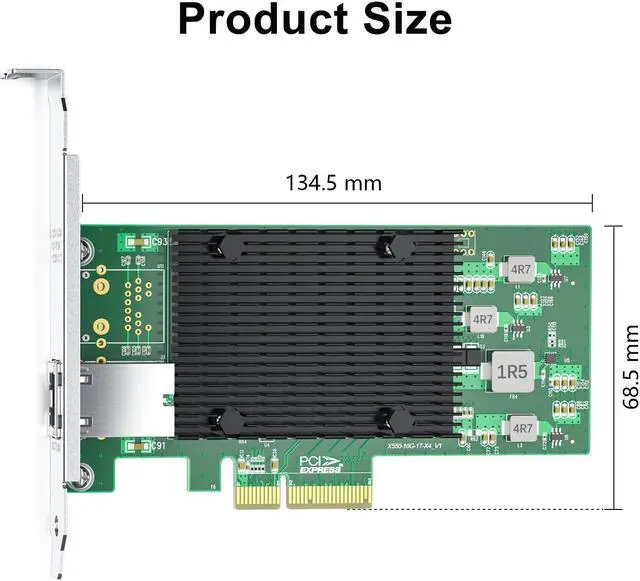 Alt view image 3 of 5 - 10Gtek For 10 GbE Intel Ethernet Converged Network Adapter Card X550-T1 w/ Controller X550-AT, Single RJ45 port to PCIe 3.0 x4, Support Windows Server/Windows/Linux/ESX