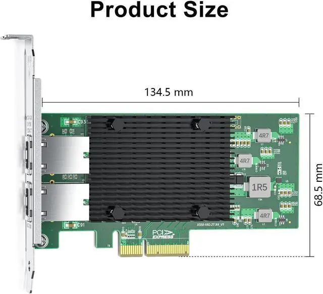 Alt view image 3 of 4 - 10Gtek For 10 GbE Intel Ethernet Converged Network Adapter Card X550-T2 w/ Controller X550-AT2, Dual RJ45 ports to PCIe 3.0 x4, PCI Express Ethernet LAN Adapter Support Windows Server/Linux/ESX