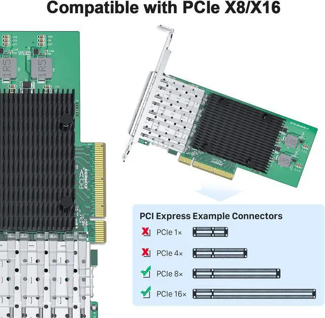 Alt view image 2 of 4 - 10Gtek 10Gb PCI-E NIC Network Card, Quad SFP+ Port, with Original Intel X710-BM1 Controllers, PCI Express Ethernet LAN Adapter Support Windows Server/Linux/VMware ESXi, Compare to Intel X710-DA4