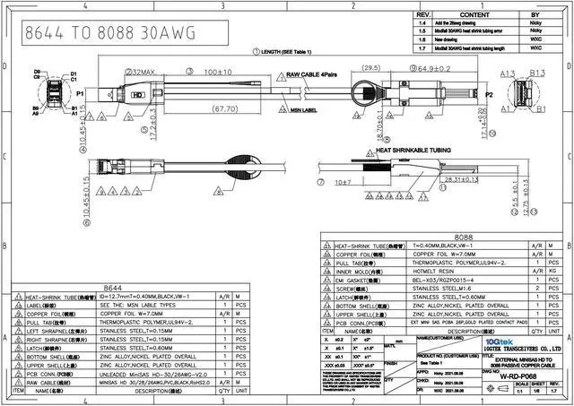 Alt view image 7 of 7 - 10Gtek 6Gbps External Mini SAS HD SFF-8644 to SFF-8088 Hybrid  Cable 30AWG Network Ethernet Cables 3.28 ft.
