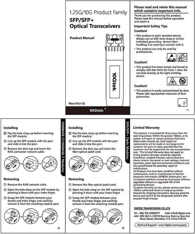 Alt view image 7 of 7 - 10Gtek 1G SFP Transceiver, 1000Base-LX, 1310nm SMF SingleMode Fiber Optic Module, up to 10 km, for Cisco GLC-LH-SMD, Meraki MA-SFP-1GB-LX10, Ubiquiti UniFi, Fortinet, Mikrotik, TP-Link, Pack of 2