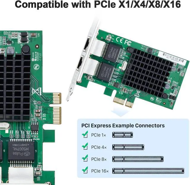 Alt view image 3 of 5 - 10Gtek 10/100/1000Mbps Gigabit Ethernet Converged Network Adapter with Intel 82576 Chip | Ethernet PCI Express Network Card | Dual RJ45 Copper Ports | PCI Express 2.0 X1 | Compare to Intel E1G42ET