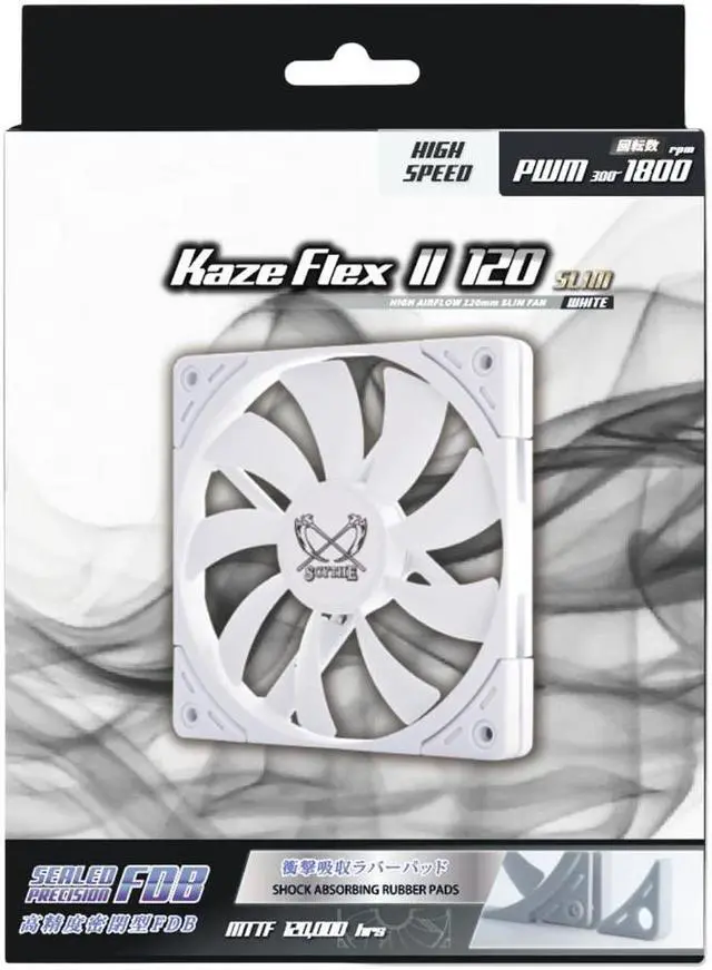 Alt view image 5 of 5 - Scythe Kaze Flex II PWM, 120mm, Premium PC Computer Case Fan, High-Speed, High Performance, 4-Pin, White Colour, Single Pack