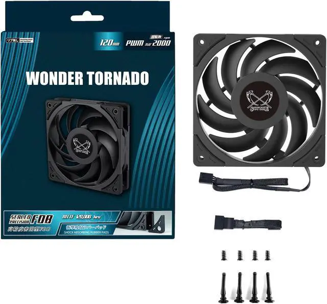 Alt view image 5 of 5 - Scythe Wonder Tornado 120mm Quiet PC Computer Case Fan, PWM 350-2000 RPM, High-Performance CPU Cooling Fan, 4-Pin Connector, Black, Single Pack