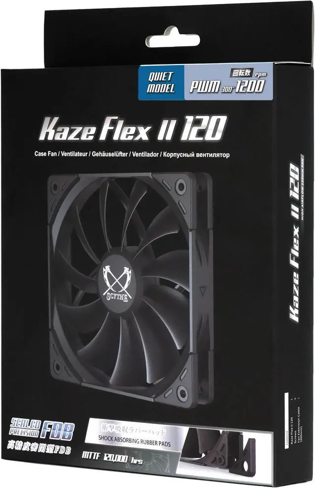 Alt view image 6 of 6 - Scythe Kaze Flex II 120 PWN - 1200 RPM, 120mm x 25mm Air Flow Optimized Quiet Operating Computer Case Fan, Fluid Dynamic Bearing, 4-Pin Connector, Single Pack, Black