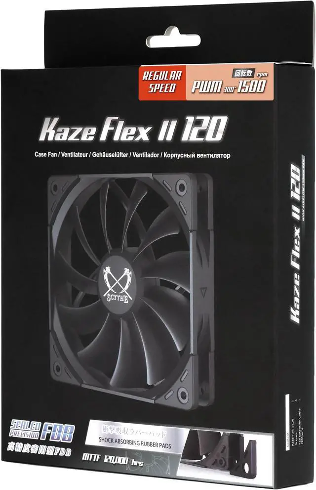 Alt view image 7 of 7 - Scythe Kaze Flex II 120 PWN - 1500 RPM, 120mm x 25mm Air Flow Optimized Quiet Operating Computer Case Fan, Fluid Dynamic Bearing, 4-Pin Connector, Single Pack, Black