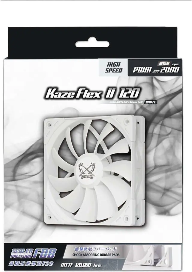 Alt view image 5 of 6 - Scythe Kaze Flex II 120 PWN - 2000RPM 120mm x 25mm Air Flow Optimized Quiet Operating Computer Case Fan, Fluid Dynamic Bearing, 4-Pin Connector, Single Pack, White colour