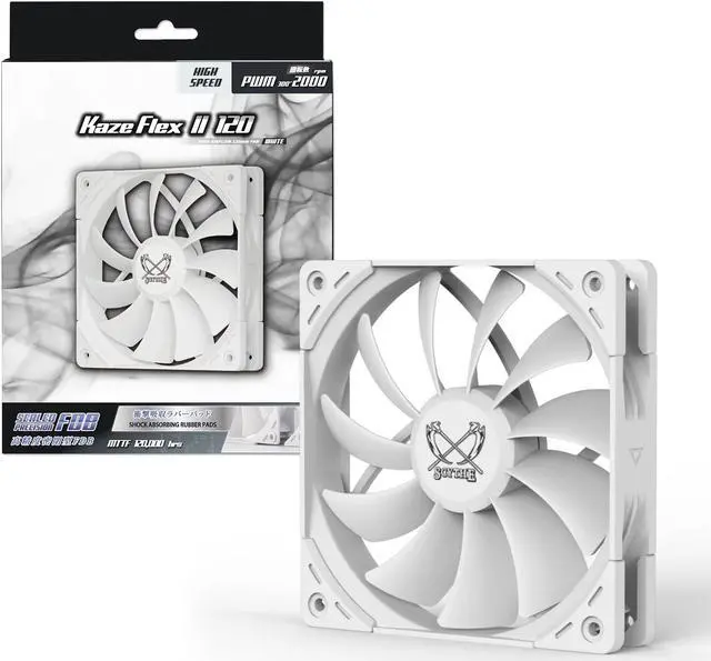 Alt view image 6 of 6 - Scythe Kaze Flex II 120 PWN - 2000RPM 120mm x 25mm Air Flow Optimized Quiet Operating Computer Case Fan, Fluid Dynamic Bearing, 4-Pin Connector, Single Pack, White colour