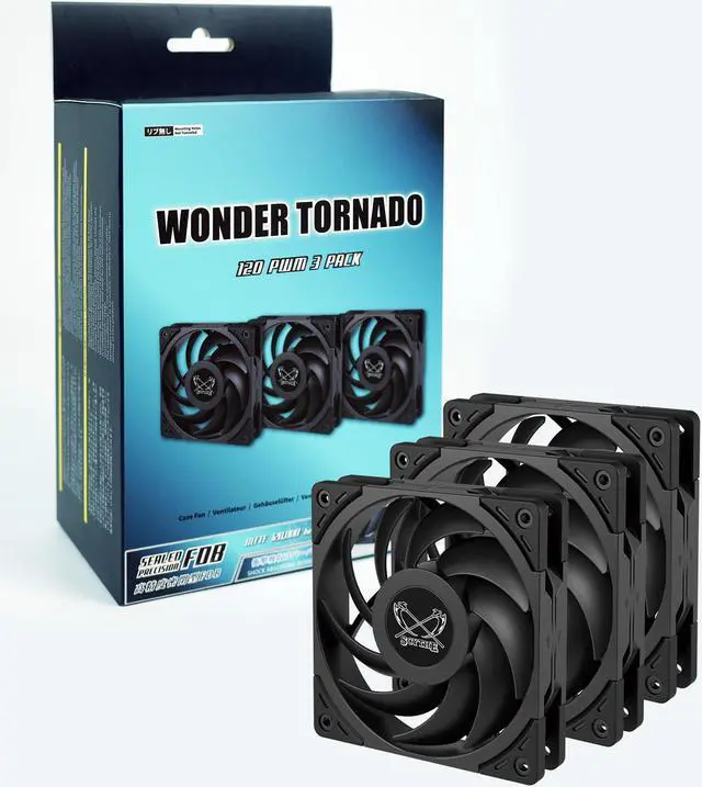 Main image of Scythe Wonder Tornado 120 PWN - 2500 RPM, 120mm x 25mm High-Performance Computer Case Fan, Fluid Dynamic Bearing, 4-Pin Connector, 3 Pack, Black