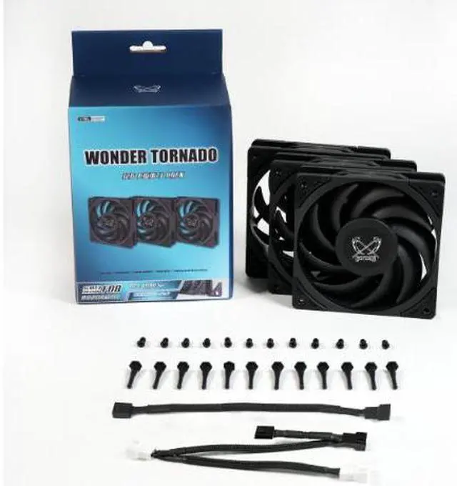 Alt view image 2 of 4 - Scythe Wonder Tornado 120 PWN - 2500 RPM, 120mm x 25mm High-Performance Computer Case Fan, Fluid Dynamic Bearing, 4-Pin Connector, 3 Pack, Black