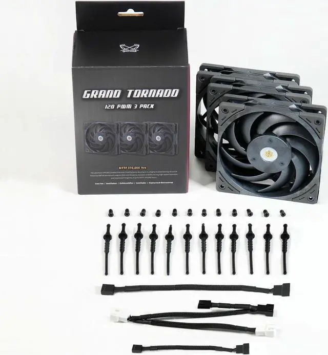 Alt view image 2 of 5 - Scythe Grand Tornado 120 PWN - 3000 RPM, 120mm x 25mm Full-LCP Made Industry-Level High Static Pressure Computer Case Fan, Magnetic Fluid Dynamic Bearing, 4-Pin Connector, 3 Pack, Metal Grey